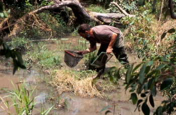 Der Autor beim genehmigten Fischen im Mole-Nationalpark (Ghana).